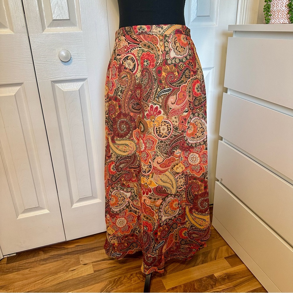 JH Collectibles Paisley Maxi Skirt in Red, Mustard & Brown Size 8